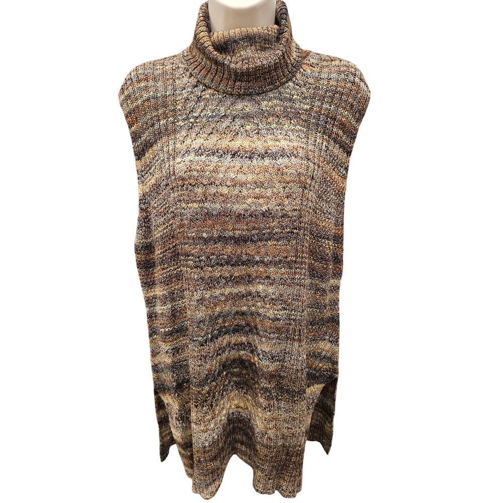 Cato XL turtle neck knit wool blend fall colors sleevless sweater tunic top EUC